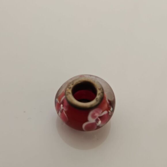 Murano Glass Bead Flower Charm 925 Burgandy - Picture 13 of 16